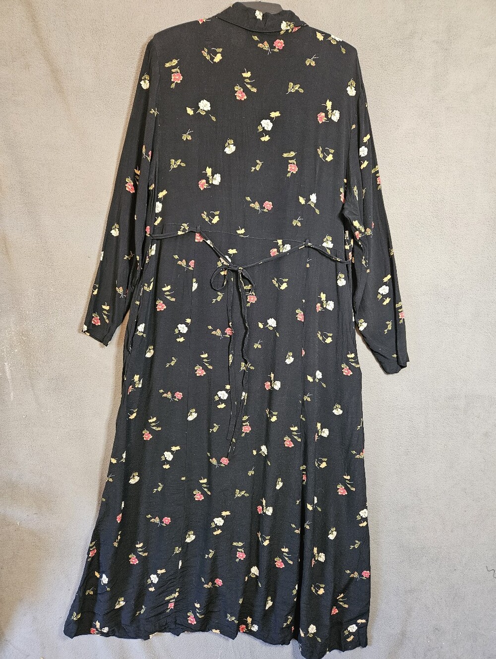 Vintage Eddie Bauer Floral Midi Maxi Shirt Dress 90s Black Rayon Button Front XL - Picture 9 of 11